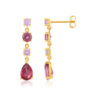 Boucles d'oreilles or 750 jaune topazes roses et améthystes