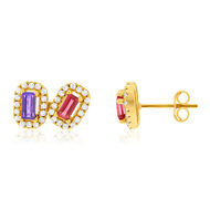 Boucles d'oreilles or 750 jaune améthystes topazes traitées et ziconias