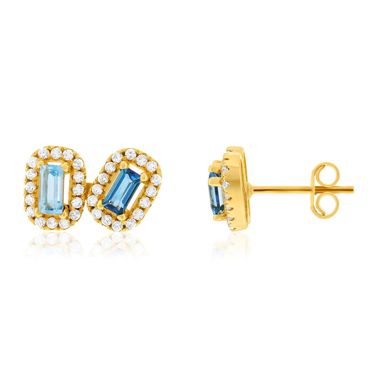 Boucles d'oreille or 750 jaune topaze sky blue topazes london blue et zirconias