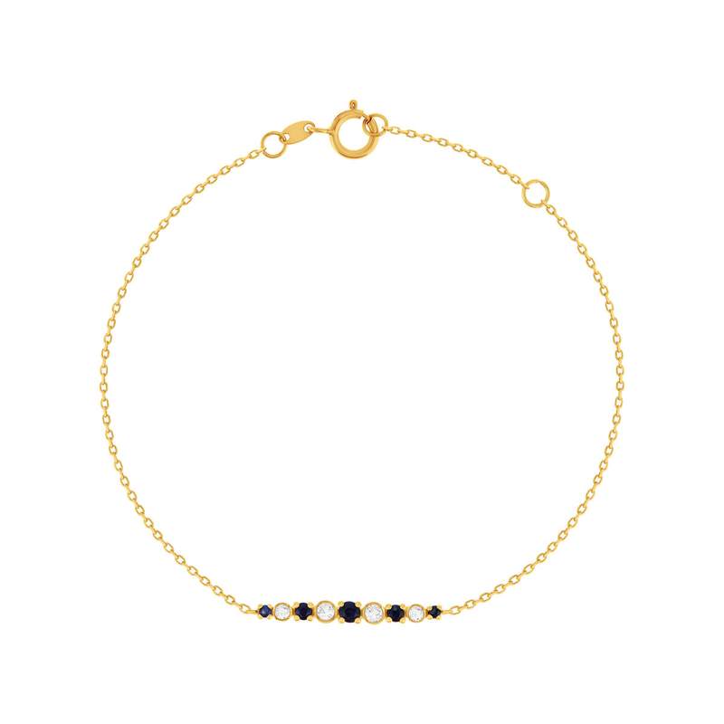Bracelet or 750 jaune saphirs et diamants 18cm - vue 1