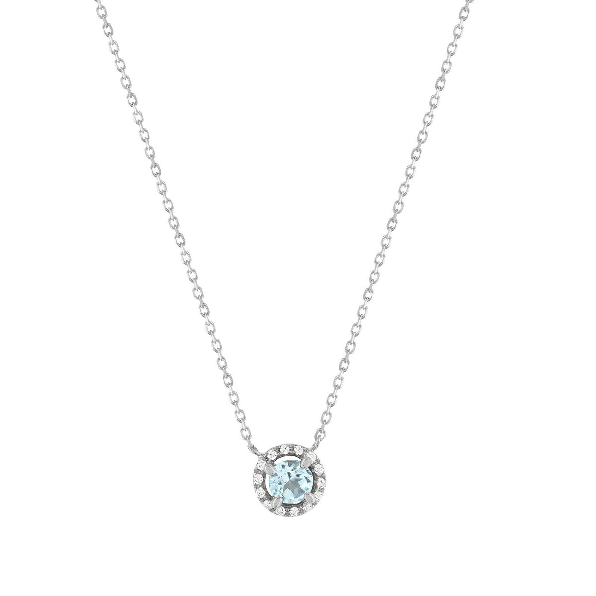 375 white gold necklace with sky blue treated topaz and zirconias, 45 cm