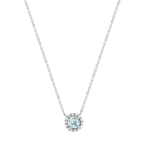 Collier or 375 blanc topaze traitée sky blue et zirconias 45cm