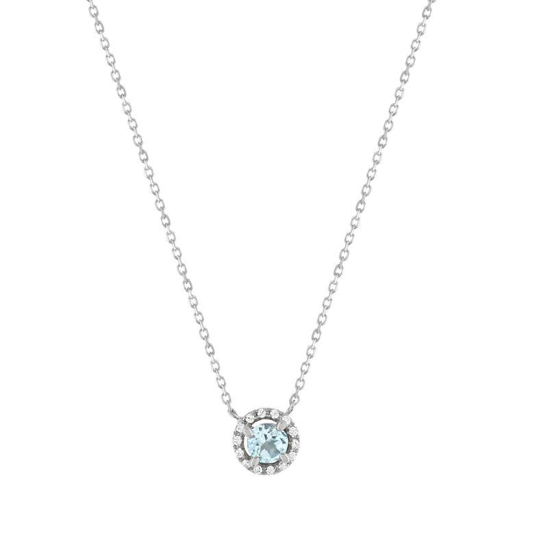 Collier or 375 blanc topaze traitée sky blue et zirconias 45cm - vue 1