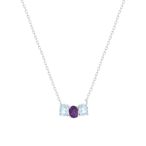 750 white gold necklace with amethyst and Sky Blue treated topaz stones, 43 cm