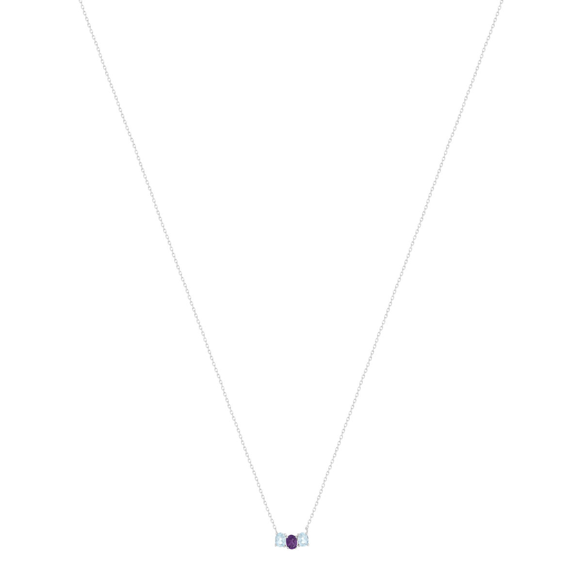 Collier or 750 blanc améthyste et topazes traitées Sky Blue 43cm - vue 2