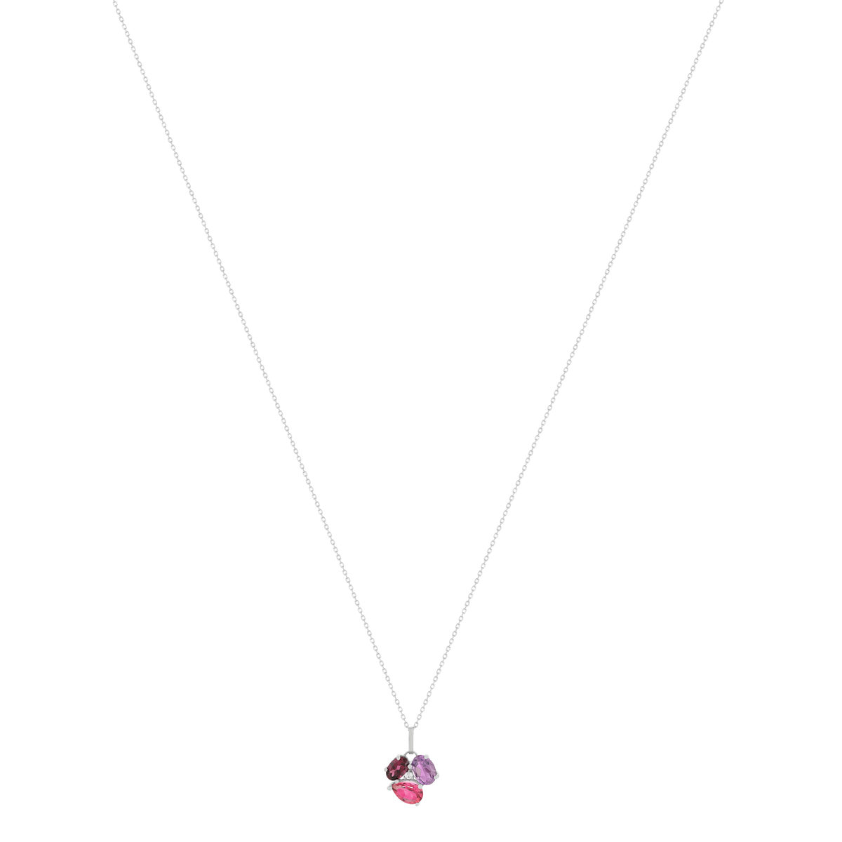 Collier or 750 blanc grenat rhodolites améthystes topazes traitées et zirconias 45cm - vue 2