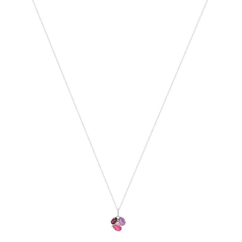 Collier or 750 blanc grenat rhodolites améthystes topazes traitées et zirconias 45cm - vue 2
