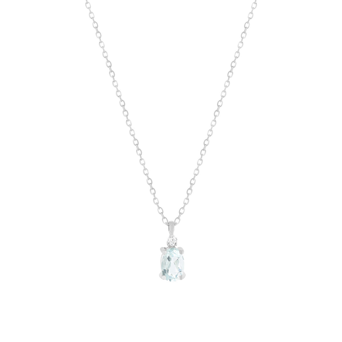 Collier or 750 blanc aigue marine et diamants 43cm