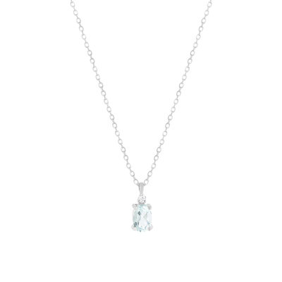 Collier or 750 blanc aigue marine et diamants 43cm
