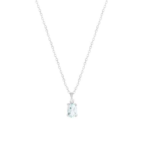 Collier or 750 blanc aigue marine et diamants 43cm