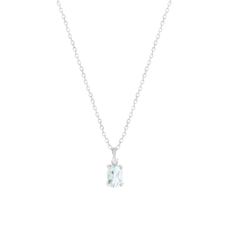 Collier or 750 blanc aigue marine et diamants 43cm - vue 1
