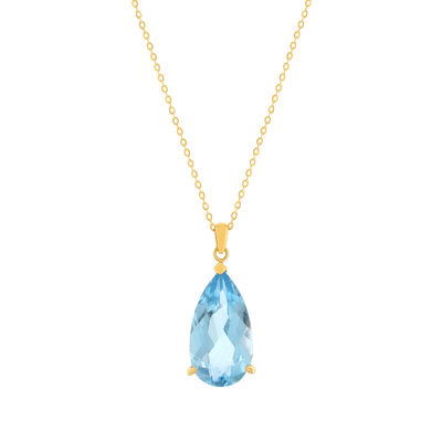 Collier or 750 jaune topaze traitée sky blue 43cm