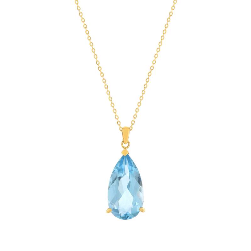 Collier or 750 jaune topaze traitée sky blue 43cm - vue 1