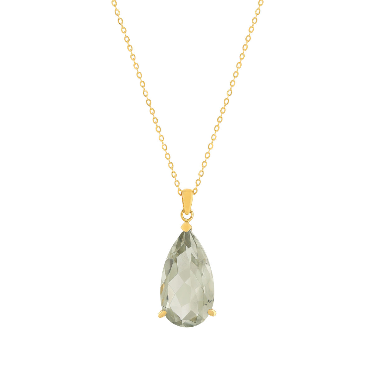 Collier or 750 jaune quartz vert 43cm