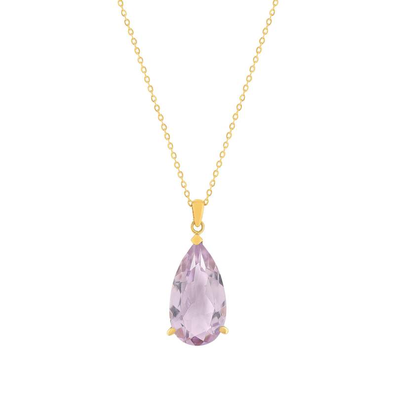 Collier or 750 jaune améthyste rose 43cm - vue 1