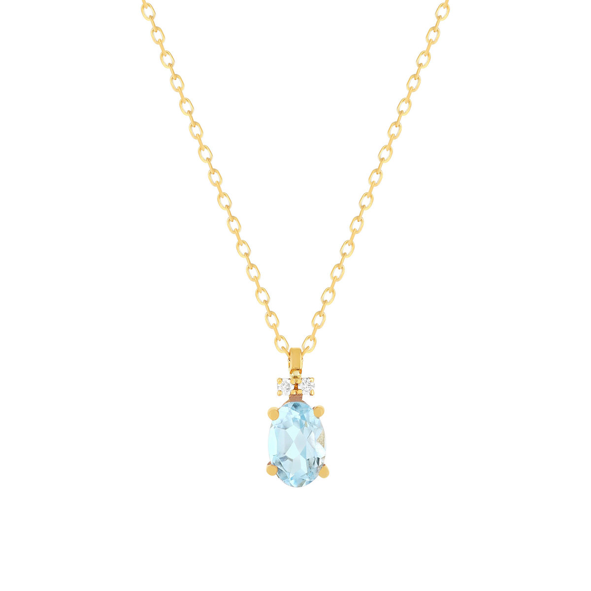 750 yellow gold necklace with treated Sky Blue topaz and diamonds, 45cm