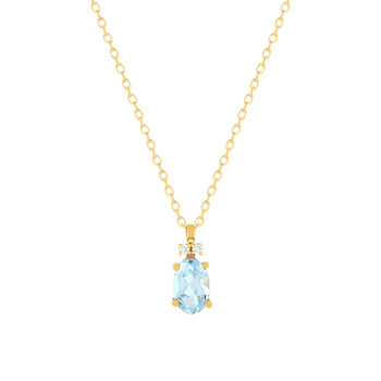Collier or 750 jaune topaze Sky Blue traitée et diamants 45cm