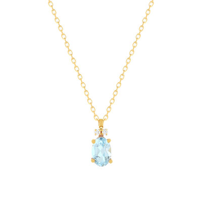 Collier or 750 jaune topaze Sky Blue traitée et diamants 45cm