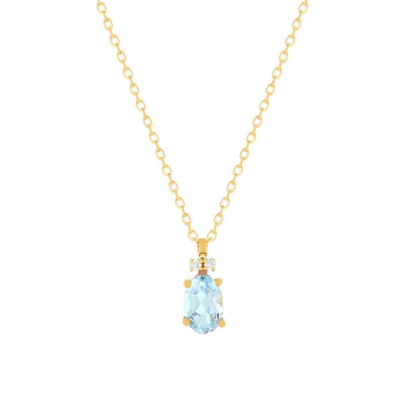 Collier or 750 jaune topaze Sky Blue traitée et diamants 45cm - vue 1