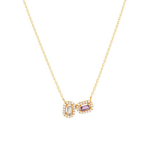 Collier or 750 jaune améthyste topaze rose traitée et zirconias 43cm