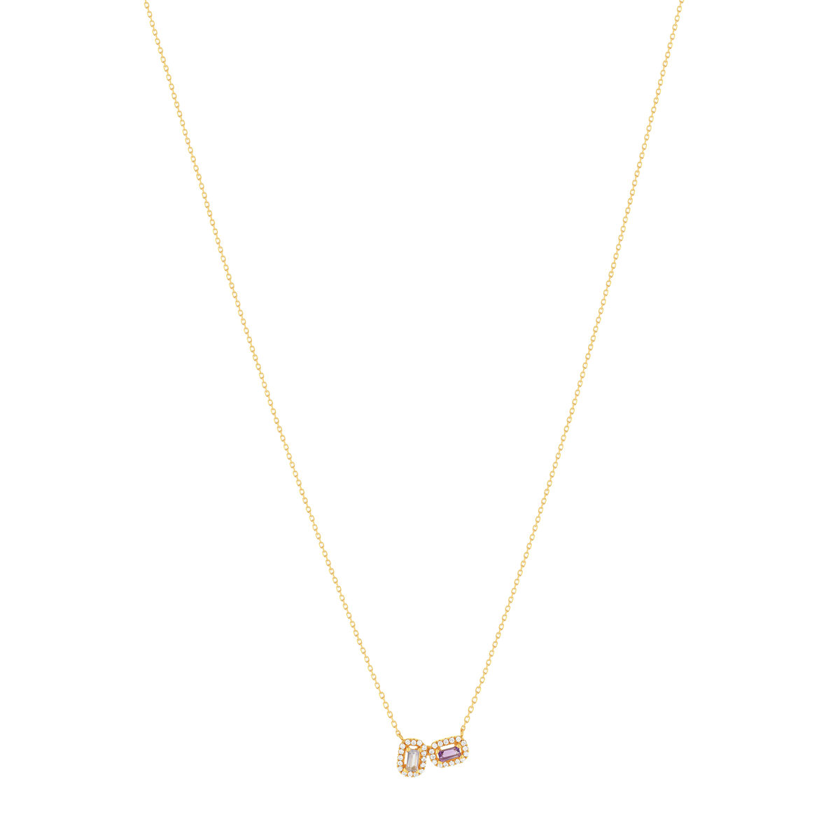 Collier or 750 jaune améthyste topaze rose traitée et zirconias 43cm - vue 2