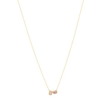 750 yellow gold necklace with amethyst, treated pink topaz, and cubic zirconia; 43 cm