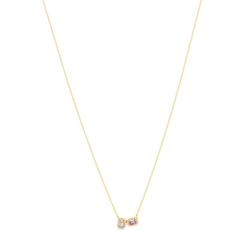 Collier or 750 jaune améthyste topaze rose traitée et zirconias 43cm - vue 2