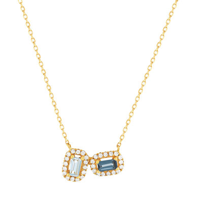 Collier or 750 jaune topazes traitées Sky Blue London Blue et zirconias 43cm