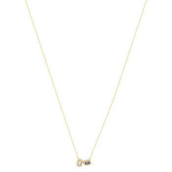 Collier or 750 jaune topazes traitées Sky Blue London Blue et zirconias 43cm