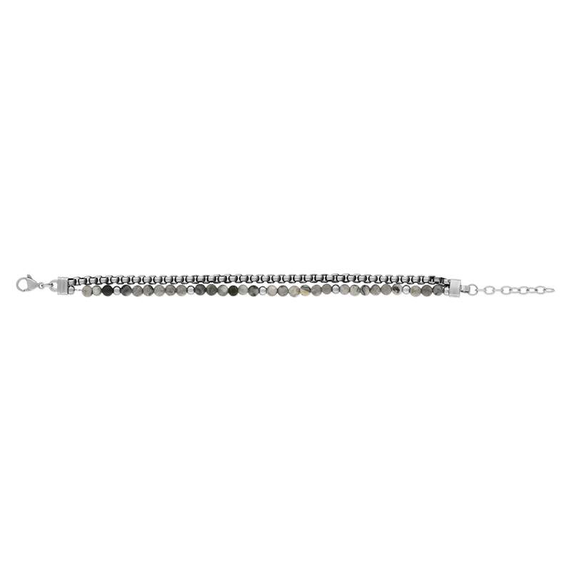 Bracelet double rang acier et pierres naturelles grises 21cm - vue 1