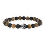 Bracelet élastique acier pierres naturelles marron et noire 20cm - vue 1