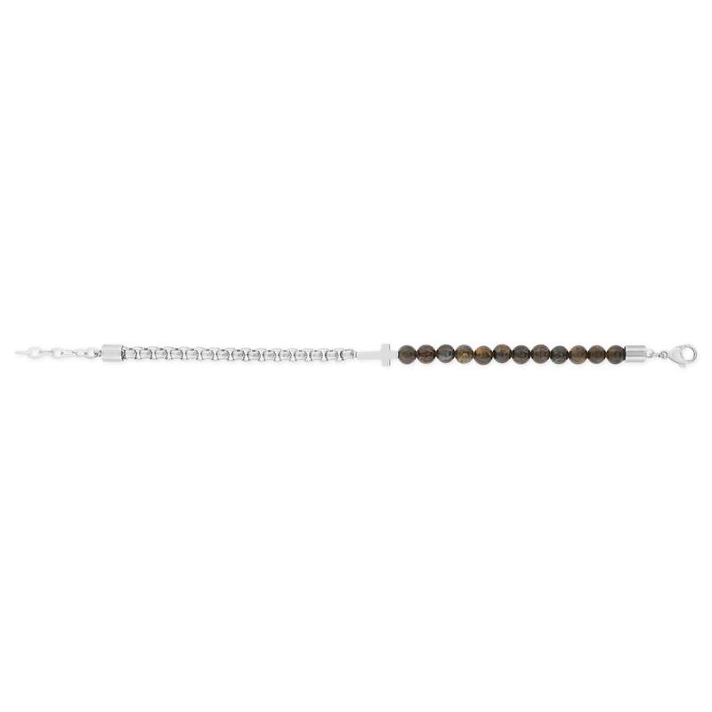 Bracelet acier motif croix pierres naturelles marrons 23cm - vue 1