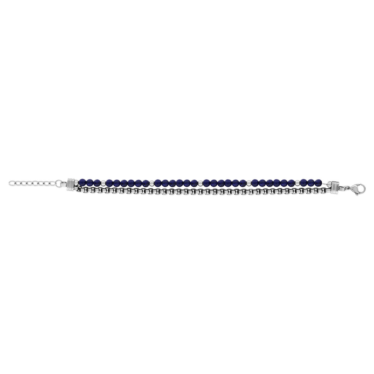 Bracelet acier pierres naturelles bleues 21,5cm