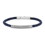 Bracelet cuir acier pierres naturelles bleues 20,5cm - vue 1
