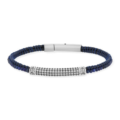 Bracelet cuir acier pierres naturelles bleues 20,5cm - vue 1