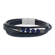 Bracelet cuir bleu pierres naturelles bleues 20cm