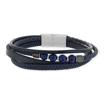 Leren armband blauw natuurstenen 20cm