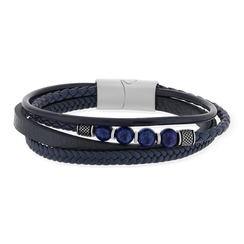 Bracelet matière synthétique bleue pierres naturelles bleues 20cm - vue 1