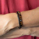 Bracelet cuir marron pierres naturelles marrons 20cm - vue porté 1