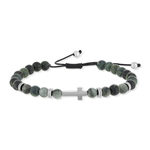 Bracelet acier motif croix et pierres naturelles vertes 23,5cm - vue 1