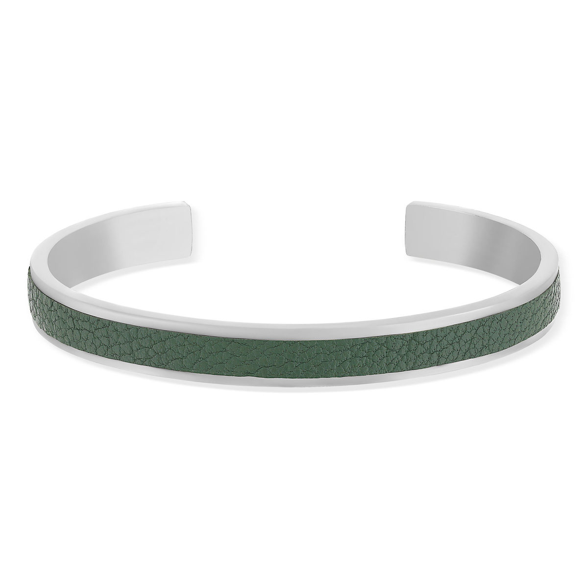 19cm steel and green leather bracelet