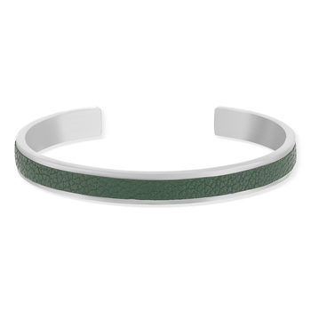 Bracelet acier et cuir vert 19cm
