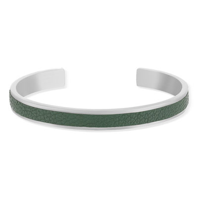 Bracelet acier et cuir vert 19cm