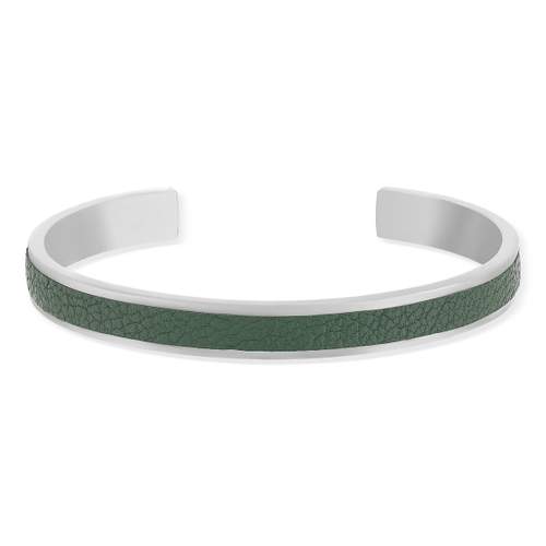 Bracelet acier et cuir vert 19cm