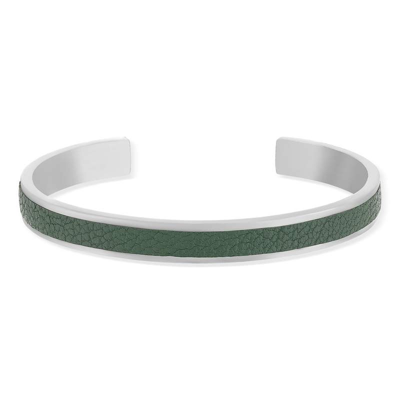 Bracelet acier et cuir vert 19cm - vue 1