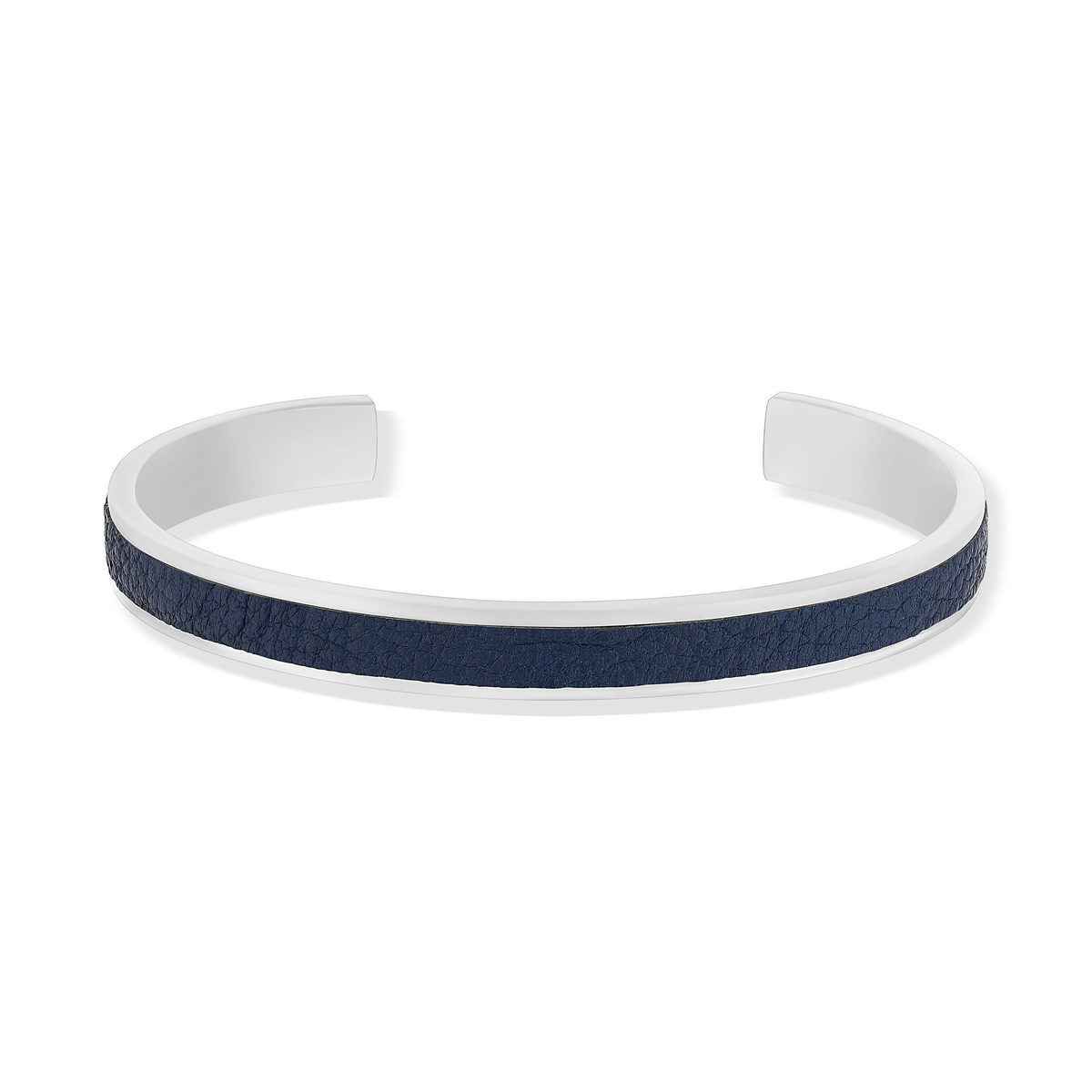 Bracelet acier cuir véritable bleu 19cm