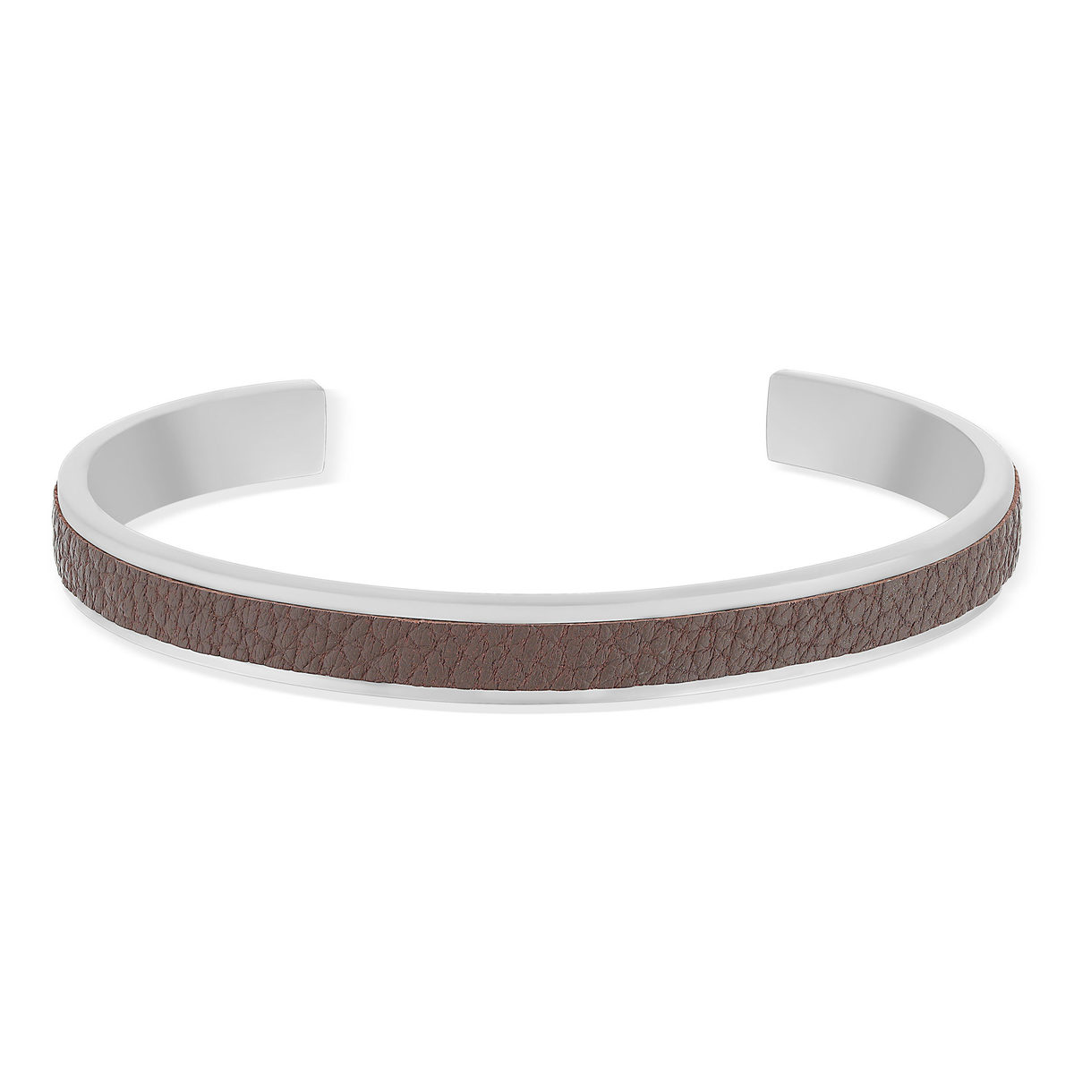 Bracelet acier cuir véritable marron 19cm