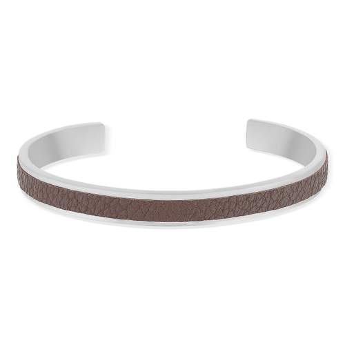 Bracelet acier cuir marron 19cm