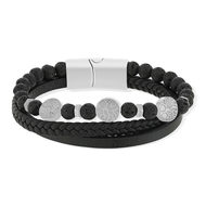 Bracelet matière synthétique noire pierres naturelles noires 20cm