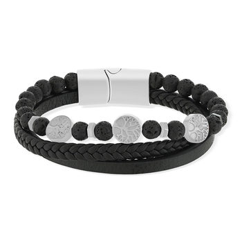 Bracelet matière synthétique noire pierres naturelles noires 20cm